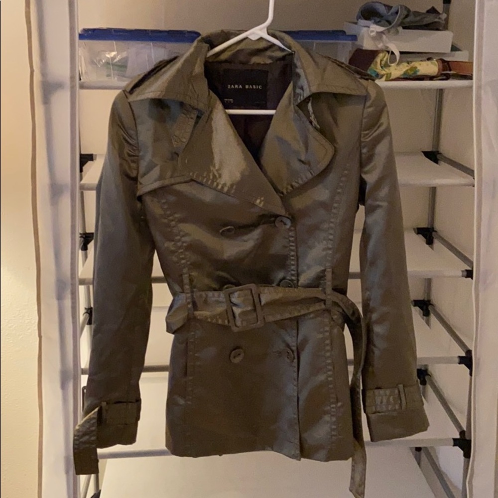 Zara Basic Metallic Gold Tone Trench Size Medium
